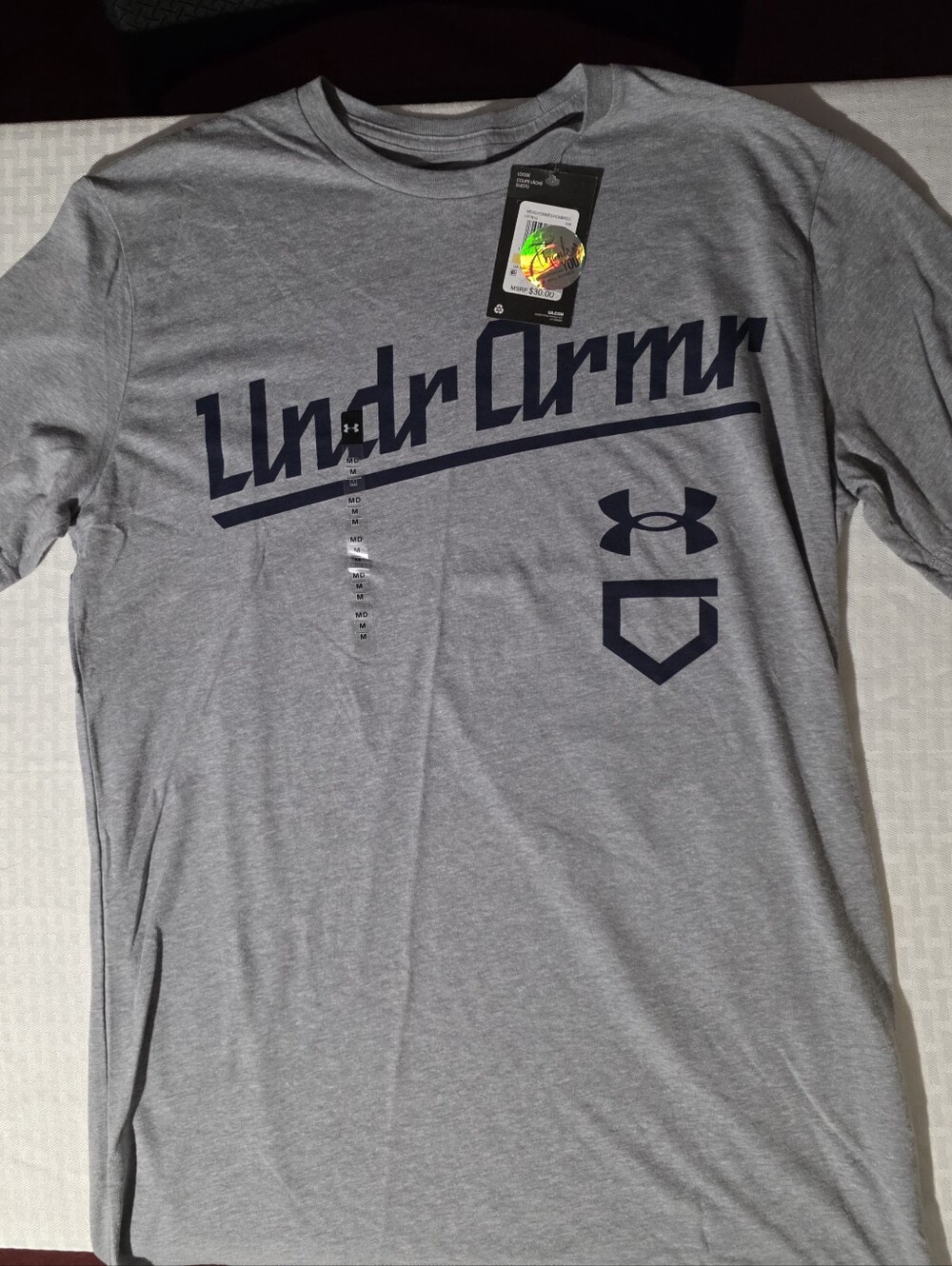 Under Armour Grey Short-Sleeve Graphic Logo Tee with Navy Print